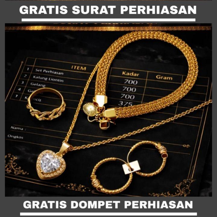 1 Set Perhiasan lengkap Motif Batu Permata Love Dengan Lapisan Emas Muda Asli Gratis Dompet Dan Surat Perhiasan Dari Toko
