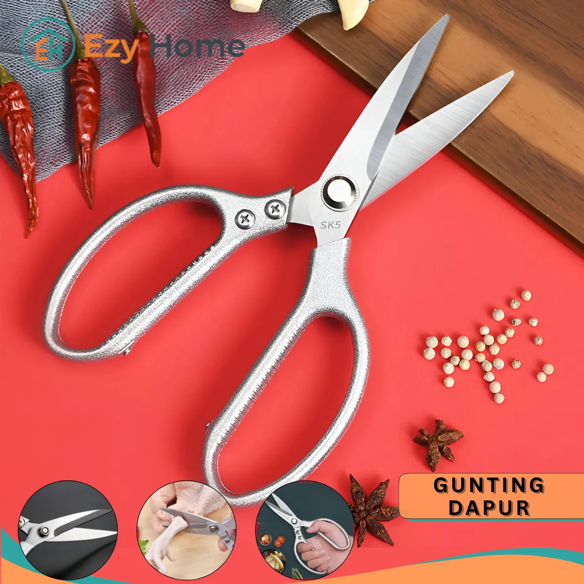 Ezy Home - Gunting Dapur Multifungsi – Alat Pemotong Ayam, Ikan, Sayur & Tulang Kecil