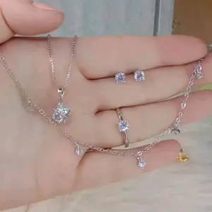 Set perhiasan wanita titanium full mata silver lapis emas anti karat murah917 Kulit Kalung Anting Cincin