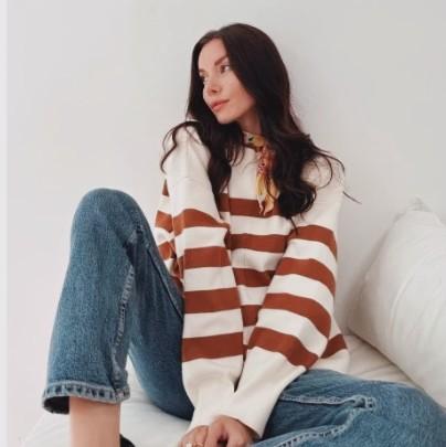 Sweater rajut oversize stripe-Diora premium Knitwear Atasan Wanita Motif Kerah Bulat Baju Fit 1