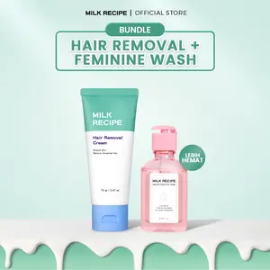 Milk Recipe 2in1 Bundle Feminine Wash + Hair Removal - Feminine Kit Untuk Mengurangi dari Bau dan Cream Perontok Bulu Hanya 8 Menit
