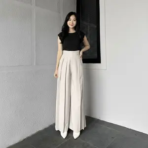 Gracesy-Lavie Pants - Culote Palazzo Celana Panjang Wanita - Celana Kasual Trendy Viral dengan Desain Modern dan Nyaman Kulot Bawahan Muslim - Hitam, M