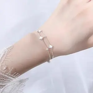 Gelang Cewe Semanggi - Double Laver dengan Pearl Gundu  Aksesoris Casual Korea Kekinian bunga