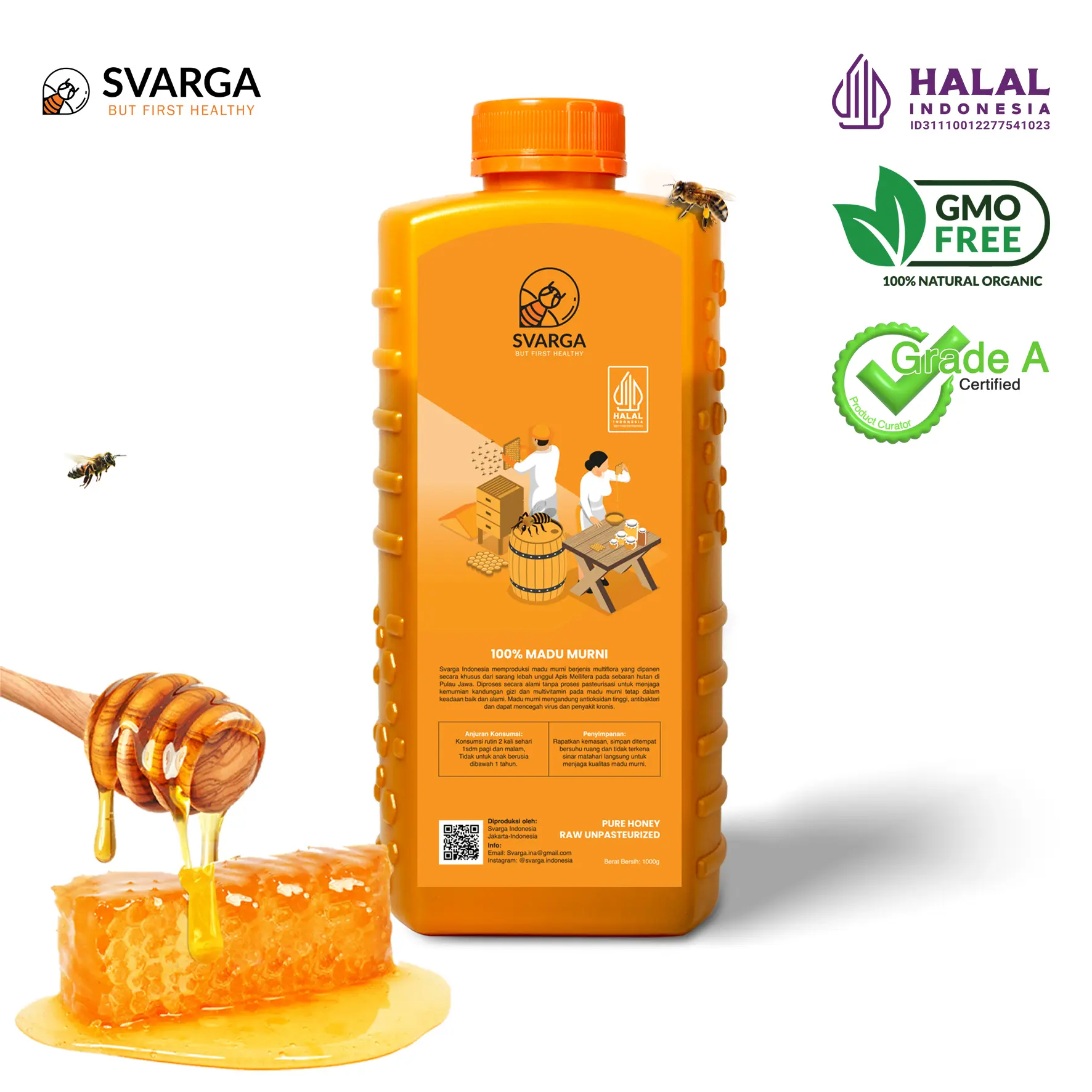 Madu Murni Svarga 1kg - Organic Pure Honey Raw Unpasteurized