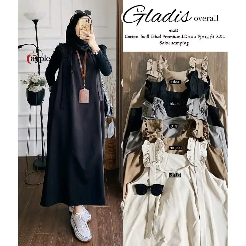 Gamis overall Gladis overall / overall model terbaru / overall  katun twill premium Dress Wanita Panjang 0