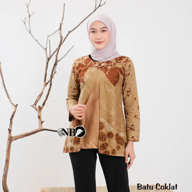 Atasan Batik Wanita Kerja Seragam Kantor Katun Lengan Panjang Modern Baju Casual Cewek Dewasa 5