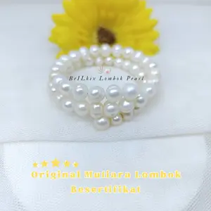 Gelang Kawat 3 Lilit Mutiara Air Tawar Lombok Original Asli Besertifikat Free Box Perhiasan