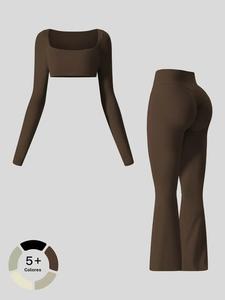 Conjunto de yoga de manga larga a prueba de golpes para mujer, ideal para primavera y otoño, leggings de secado rápido y ajustados, ropa deportiva casual
