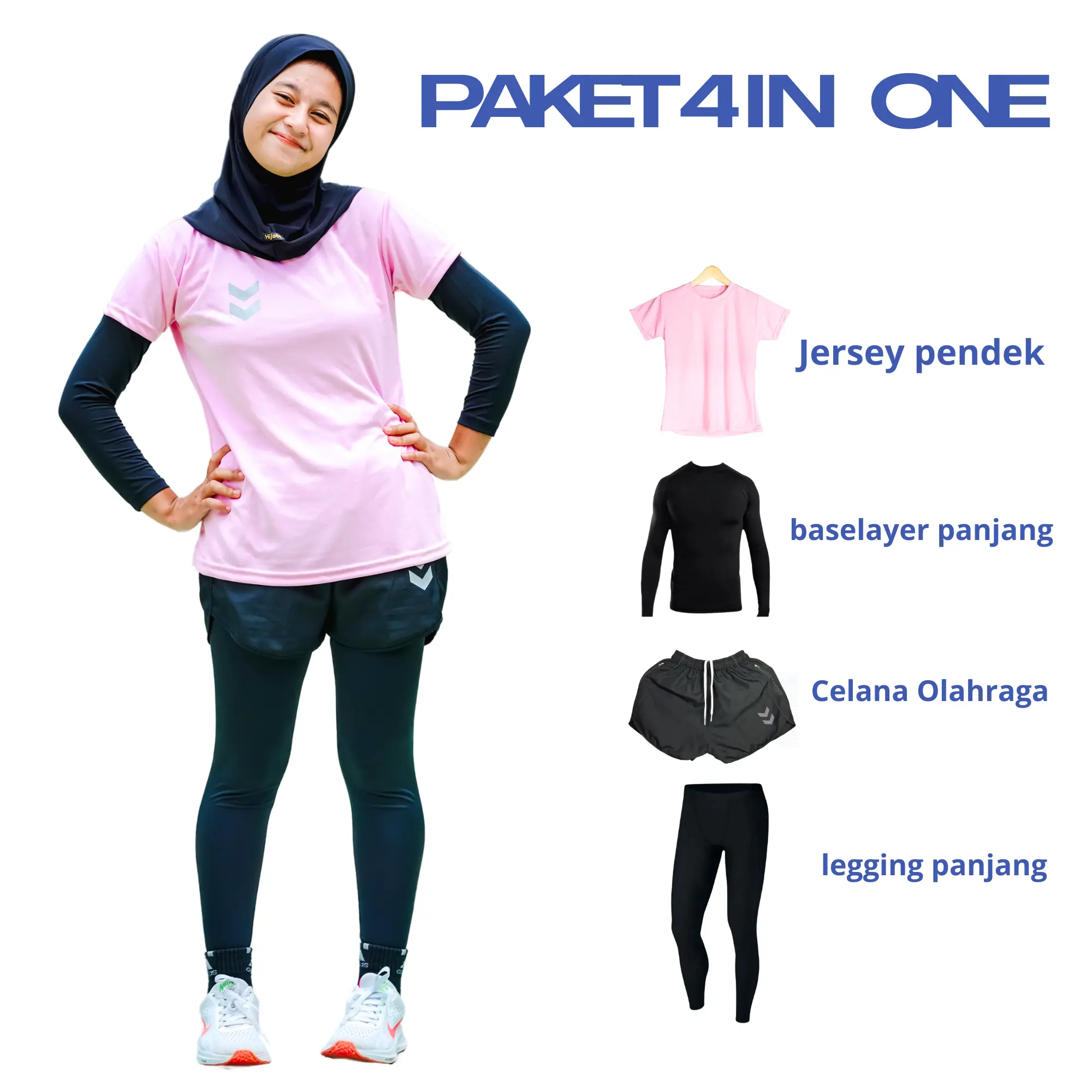 Setelan Jersey Celana Olahraga Wanita set 4 in One Sport lari Binsik Legging Baselayer