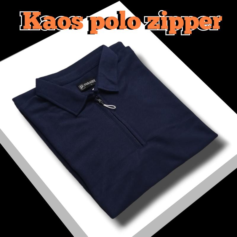 Baju Kaos Polos Shirt Resleting Depan Lengan Pendek Kerah Polos Zipper Katun 4