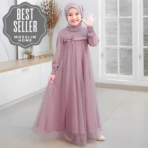 GAMIS BROKAT ANAK PEREMPUAN MODEL TERBARU 2026 CRINKLE AIRFLOW MIX TILE DOT Dress Anak Tanggung 6-13 Tahun Baju Muslim Lebaran Gaun Brukat Mewah Variasi Renda Pita Bunga Putih Hitam Lilac
