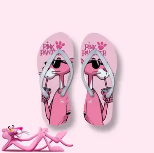 Sandal Jepit Wanita Dewasa Motif Pink Panther CUTE Bahan EVA Spons Alas Printing Jepit Putih Nyaman untuk Cewek Size 36-40