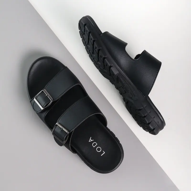 LODA - LD-01 Black Sandal Slide Kulit Pria Best Seller 2