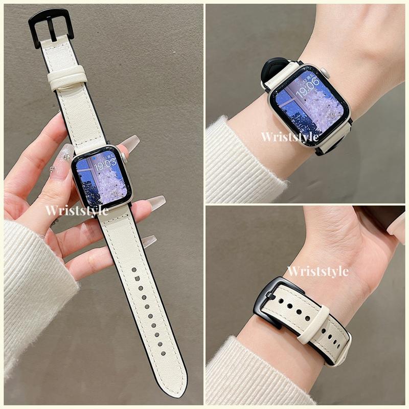Dây đeo bằng da mềm chất lượng cao cho Apple Watch S9 /8/7/6/5/4/3 SE2 ULTRA KD19PRO, dây đeo thay thế bằng da thoáng khí thân thiện với da cho iWatch 49MM, 45, 44, 42, 41, 40, 38, nâu và trắng