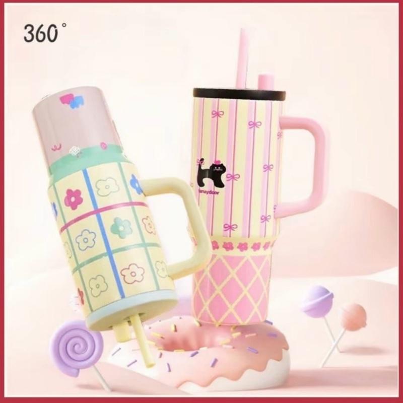  Ly Giữ Nhiệt Tráng Sứ Innox 316 Dung Tích 710ml Giữ Nhiệt 12h Thiết Kế Tay Cầm Tiện Lợi Màu Hồng Xanh Kem Tặng Cọ Ống Hút 