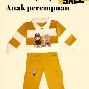 Setelan Anak Perempuan Celana Kargo Crop Top Babyteri Usia 3-10 Tahun - Fashion/ sablon DTF