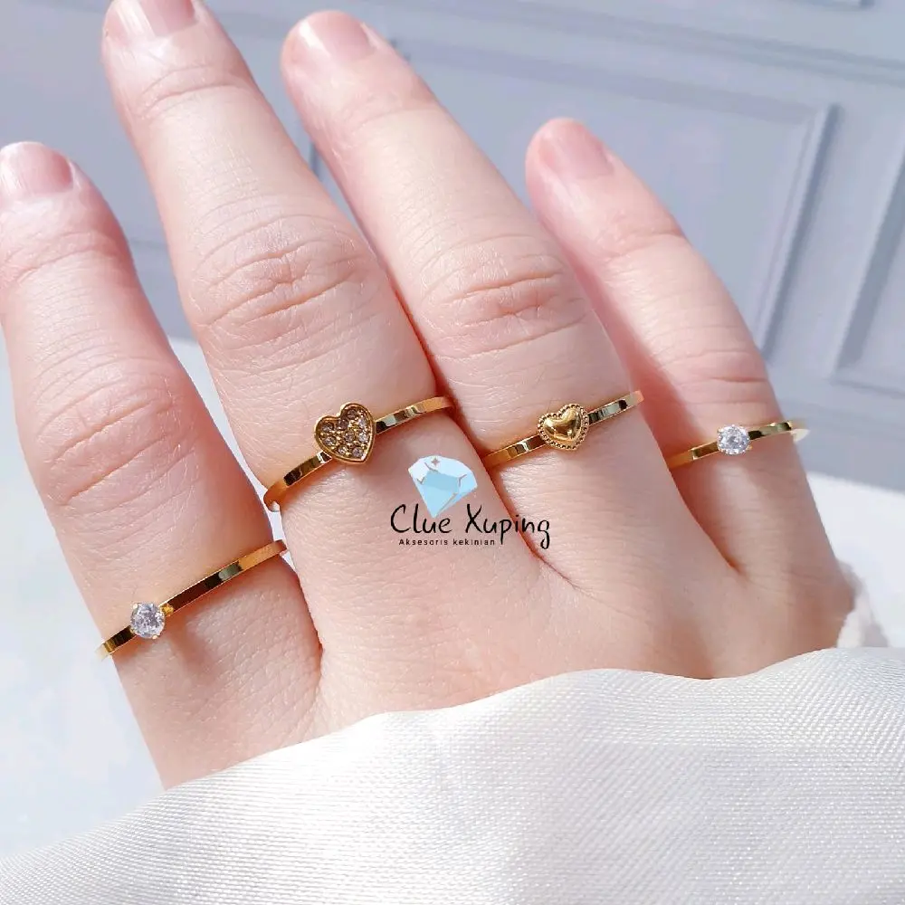 Clue Xuping - Aksesories Cincin Set Wanita 4 In 1 Perhiasan Love Permata Satu Cxb02010 gelang benang bergetar ldr batu nafari manik mata elegan  bunga hitam Gold Rings kalung