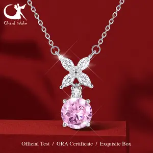 Chard Wake Kalung Wanita Berlian Mewah Elegan Perhiasan Cewek Zircon 5A Original Necklaces CWN037-Pink