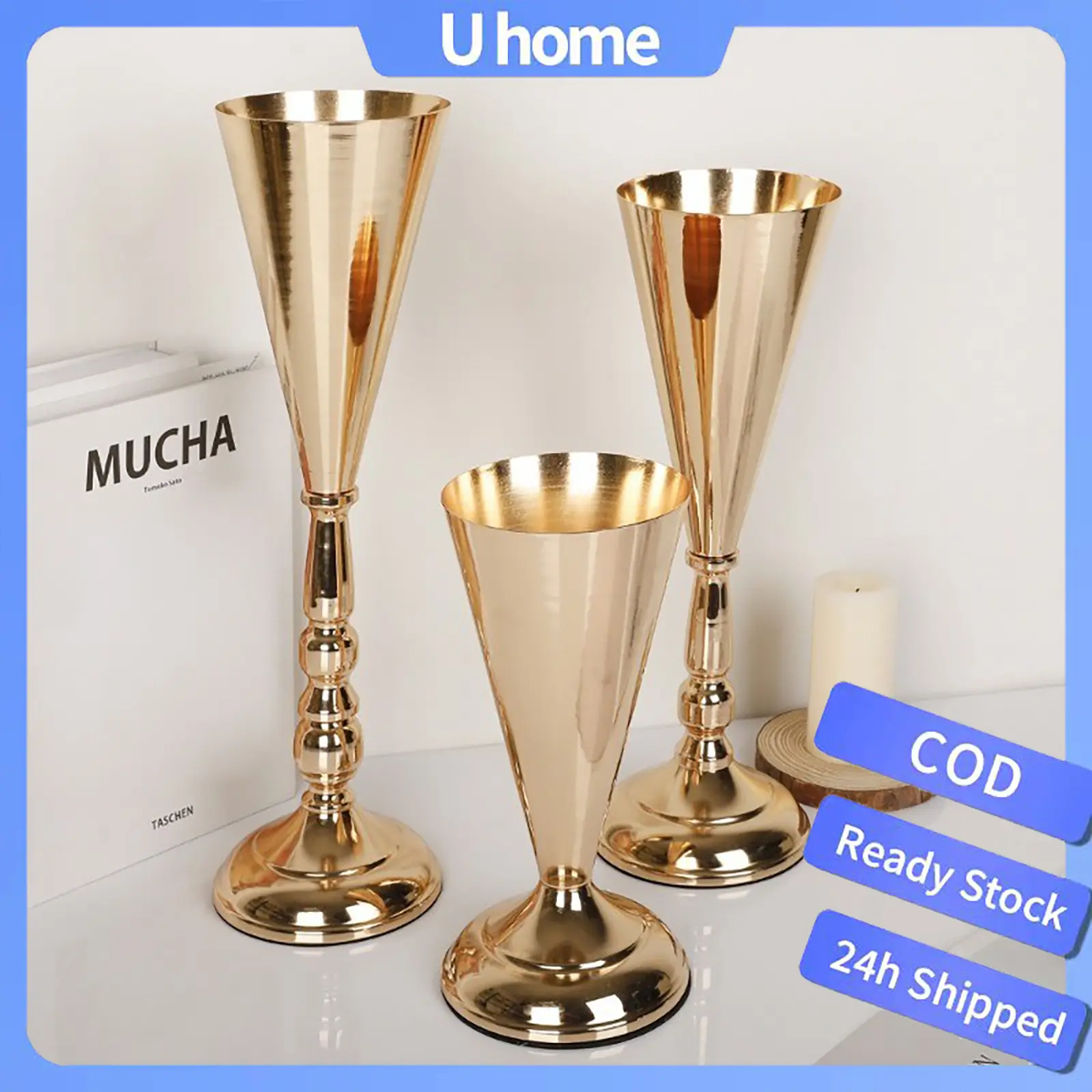 【Siap Stok COD】Uh Mewah emas vas bunga rumah vas desktop kerajinan merangkai bunga pesta pernikahan Natal bunga berdiri
