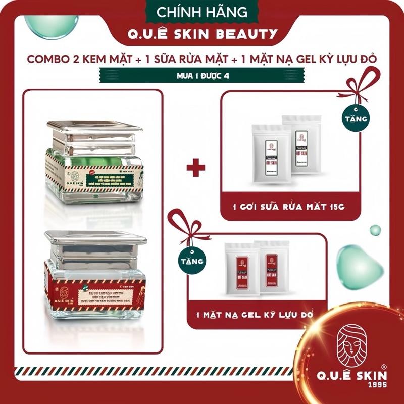 Quê Skin - Combo 2 hộp kem thuần chay hỗ trợ nám , tàn nhang , da mỏng từ bưởi , cam vàng , tía tô , gạo vắt ( size lớn 30g / 2 hũ)