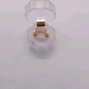 Cincin kekinian permata vetak titanium elegan permata warna gold