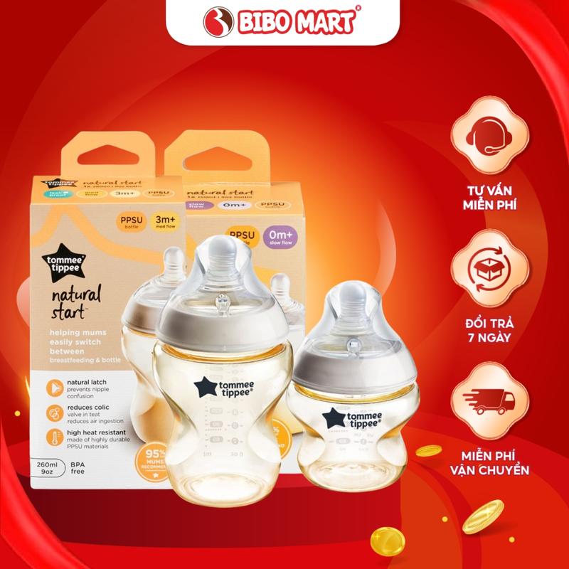 Bình Sữa Tommee Tippee PPSU Cao Cấp Núm ti Silicone Siêu Mềm Chống Sặc Hiệu Quả 150ml 260ml - Bibomart