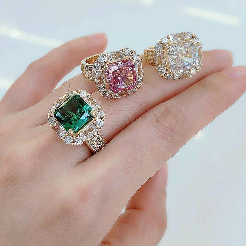 Nhẫn halo nam phi vuông chất liệu đồng không xi màu miền tây