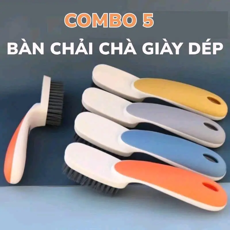 ComBo 5 - Bàn chải chà vệ sinh cọ giầy dép & chà quần áo có tay cầm cán dài nhỏ gọn tiện lợi làm sạch chất liệu lông cừu san hô cao cấp
