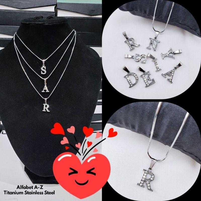 (COD)Kalung Nama Titanium Anti Karat/Anti Gatal/Kalung Wanita Rhodium Inisial Nama A sampai Z 0