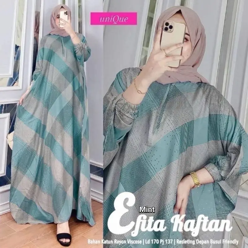 Baju Kaftan Kotak Jumbo Muslim Wanita Model Terbaru Gamis Panjang Dress Batik - Rayon Super Premium Grade A gami skaf
