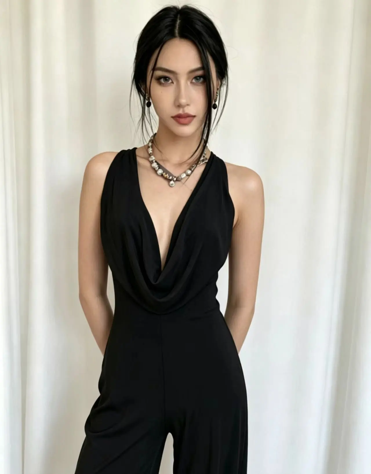 Jumpsuit V-neck cap bra Renda Depan Kulot Scuba Adem Fit Body  Bahan Jersey Korea Premium untuk Wanita Kekinian Berat 40-70 kg Tinggi 150-170 cm - jumpsuit Panjang,