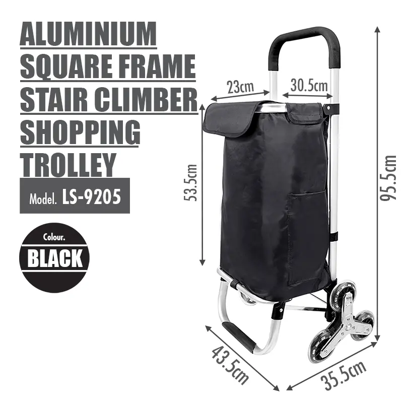 HOUZE - Aluminium Square Frame Stair Climber Shopping Trolley (Black)