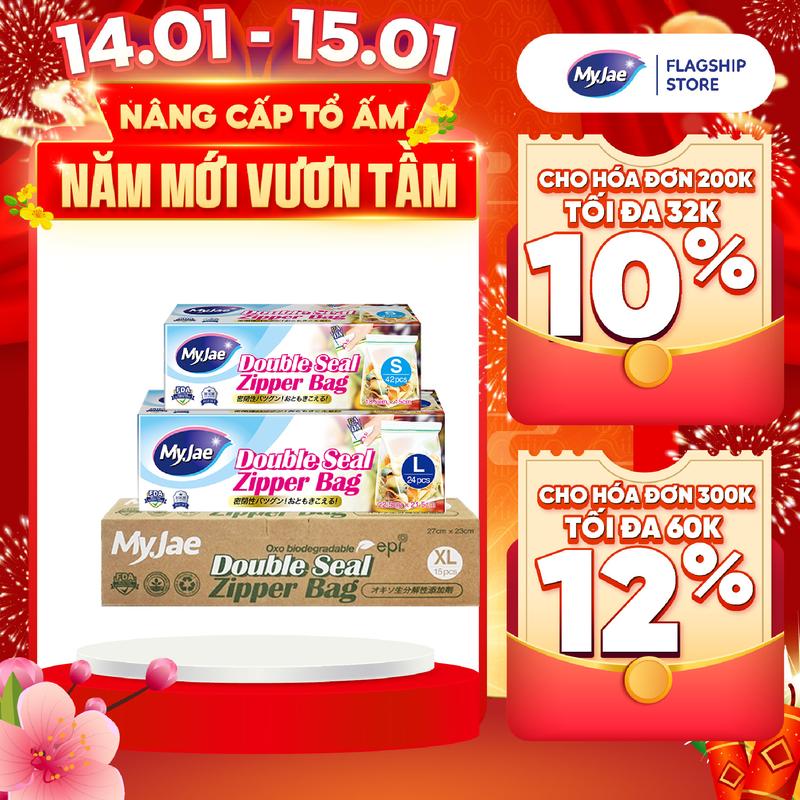  Túi Zip Đựng Thực Phẩm Hai Đường Kéo PE MyJae Đáy Đứng Trong Suốt Bảo Quản Thực Phẩm 