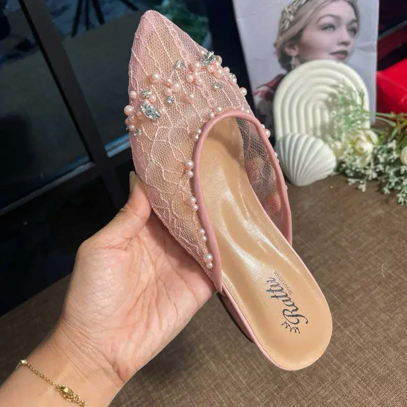 Sepatu Wanita pesta Payet Maryam Brukat Hak 3cm - Ukuran 36-41 - Karet, Kasual, Heels, Shoes, Sendal, Putih 6