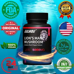 EELHOE Lion's Mane 5000MG - Melindungi kesehatan otak, meningkatkan daya ingat, membantu menyeimbangkan usus. Vegetarian Halal