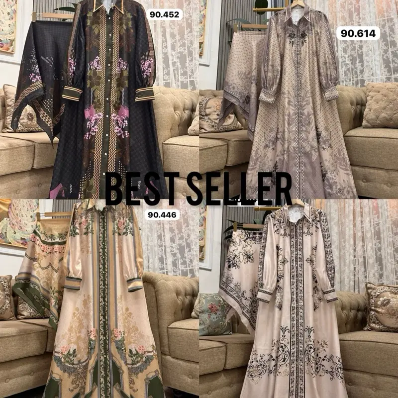 GAMIS SET HIJAB MOTIF CANTIK ELEGAN Muslim Dress Wanita Kancing 0