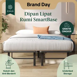 Zinus Tempat Tidur Ranjang Besi Lipat Rumi / Smartbase / Zero Assembly / Tinggi 32cm Kayu Minimalis  Furniture  Dipan