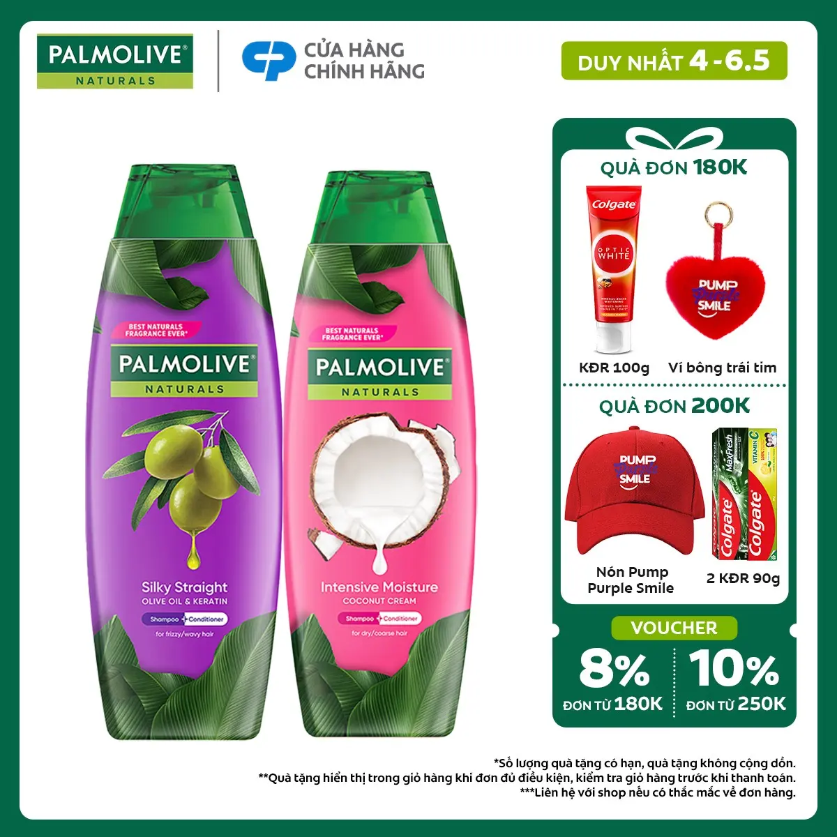 [DUY NHẤT 4-6.5]Dầu gội Palmolive kèm dầu xả chiết xuất thiên nhiên chăm sóc tóc và dưỡng tóc bồng bềnh 180ml phù hợp cho Nữ và nam