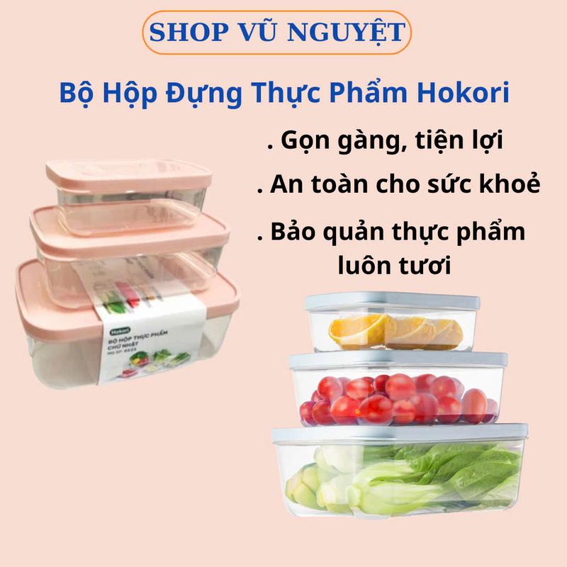 Bộ 6-9-12 Hộp Chữ Nhật Hokori Đựng Thực Phẩm Trong Tủ Lạnh, Hộp Lạnh Nhựa PP Dung Tích (700-1400-2300ml) Sử Dụng Được Trong Lò Vi Sóng