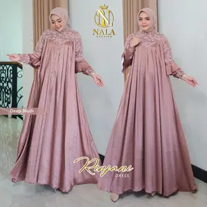 Nalafashion Rinjani Dres Daniela silk jaguar mix tille chery blosom Ziper Depan Aksen Rempel tangan pergelangan tangan smoke bawah lebar