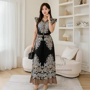 Bless I One Set Rok Natalie Setelan Atasan Bahan Matsilk Dan Rok Plisket Panjang Wanita  Nyaman Motif Baju Bunga