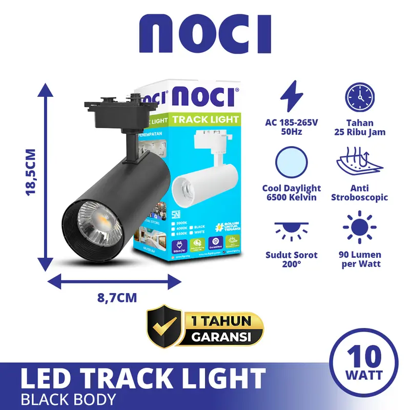 Noci Lampu Sorot Rel LED Track Light 10-30 Watt Cahaya Kuning 3000K/Putih 6500K Warna Bodi Hitam/Putih Super Terang Hemat Daya