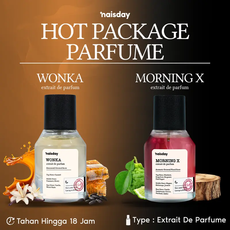 NAISDAY Hot Package Perfume Wonka & Santorini, ONS, Dance Floor, Absolut Extrait De Parfum 30ml Tahan Lama 18 Jam 1