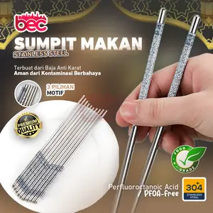 [BEC] Sumpit Makan Stainless Steel 304 | Sumpit Stainless Steel Chopstick High Quality | Ulir Porselen Polos Ukuran 22
