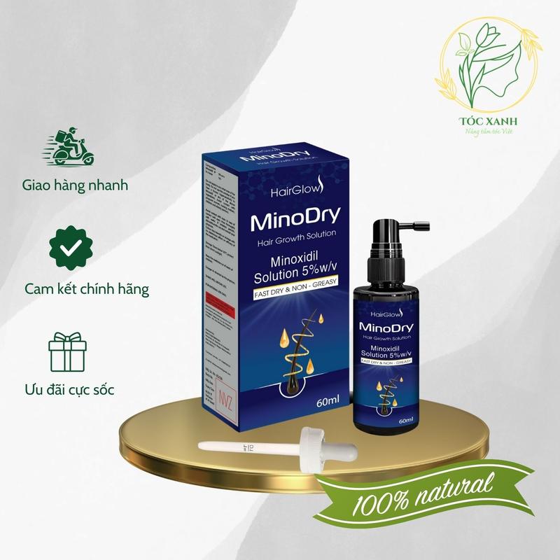 HairGlow MinoDry Minoxidil 5% Serum Lọ Xịt Hỗ Trợ Kích Mọc Tóc Dưỡng Tóc Râu Chân Mày Chăm Sóc Tóc 60ml Cho Người Hói Đầu May Tinh Chất