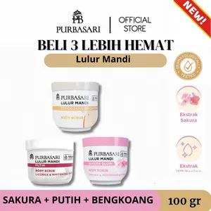 [SPECIAL BUNDLING 3 PCS] PURBASARI Lulur Mandi Body Scrub | Netto 200 gr & 100 gr | Sakura + Putih + Bengkoang Perawatan Tubuh Mencerahkan