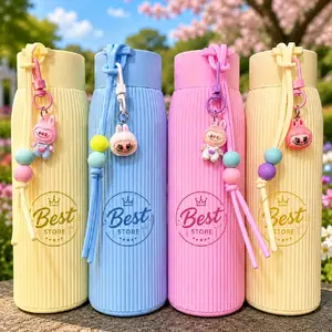 Tumbler Jepang Botol Minum Kaca 500ml Macaroon Cantik Free Gantungan Boneka Tumbler Termos Lucu Rekomendasi Untuk Anak Aesthetic - Air