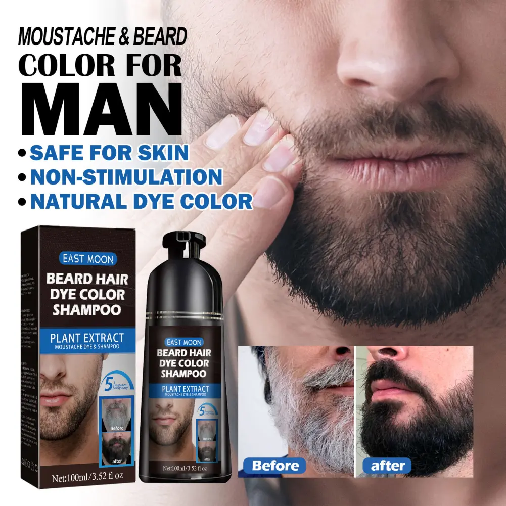 East Moon 100ML Beard Dye Shampoo For Men Removal White Grey Beard Efficient Repair Fast Hair Color Dye Permanent Beard Blackening Shampoo Hair Dye Haircare Chamomile Foam Mild Pigment Plant Salon