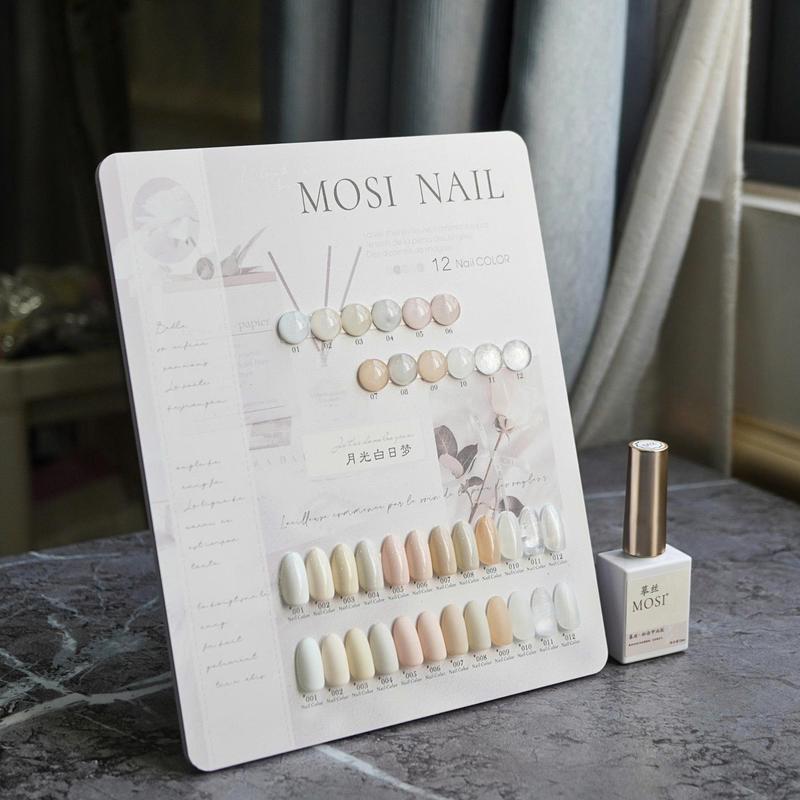 Set sơn gel 12 Màu Sơn Thạch Tone Trắng Mosi Nail có thạch gạo nhũ kim tuyến + Tặng kèm bảng màu