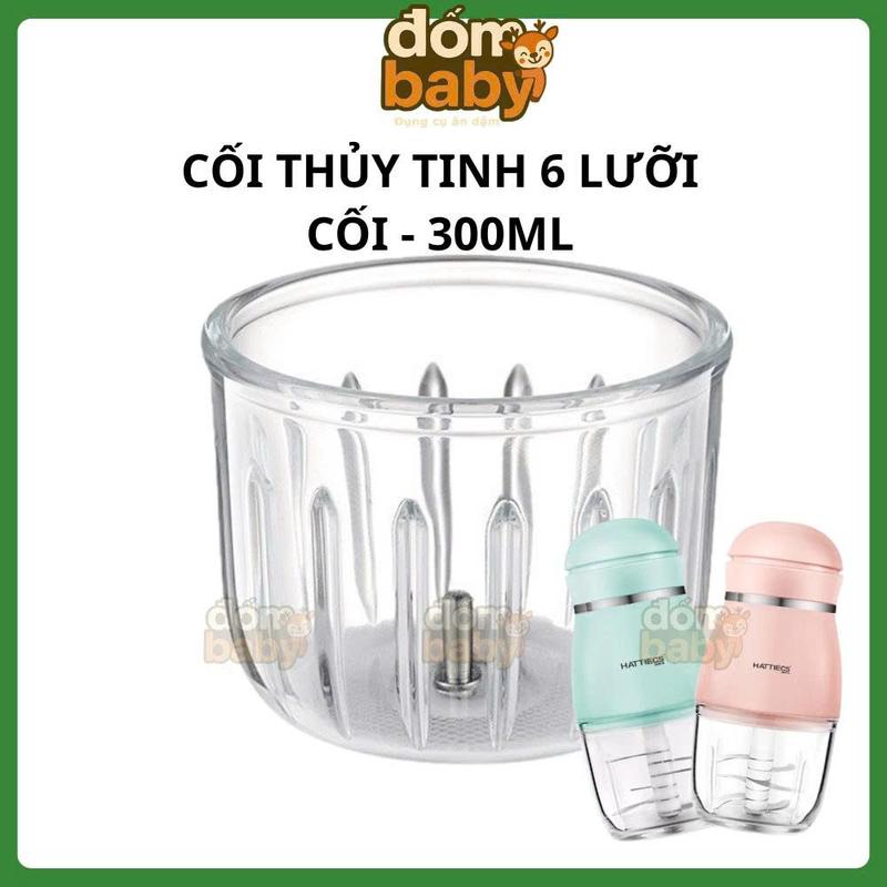 Hattiecs Cối Thủy Tinh 6 Lưỡi 300ml Cho Máy Xay Hattiecs Phụ Kiện Máy Xay Có Đế Hút Chân Không Silicone Giảm Rung Lắc Xê Dịch Khi Xay